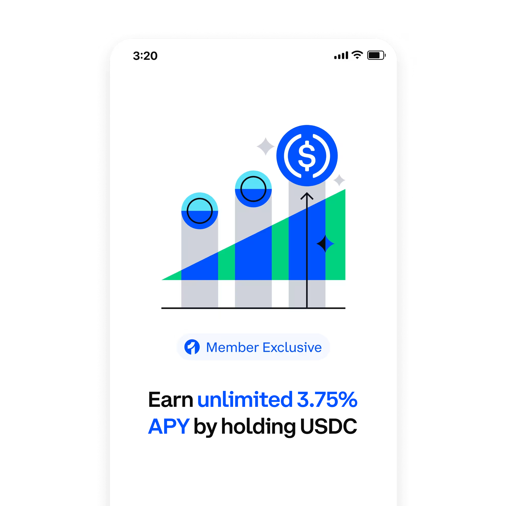 Earn unlimited 3.75% APY by holding USDC