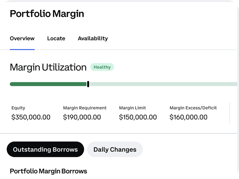 Dashboard showing portfolio margin metrics