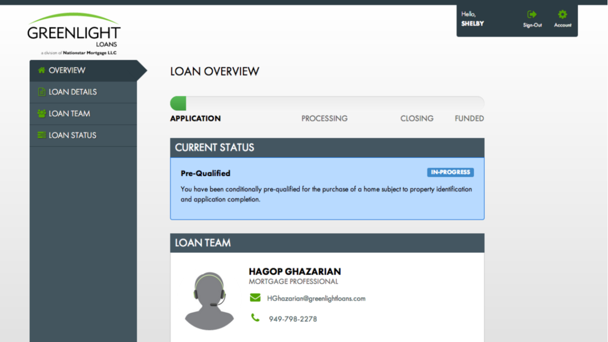 Screenshot of Greenlight Loans MyLoan Web App project