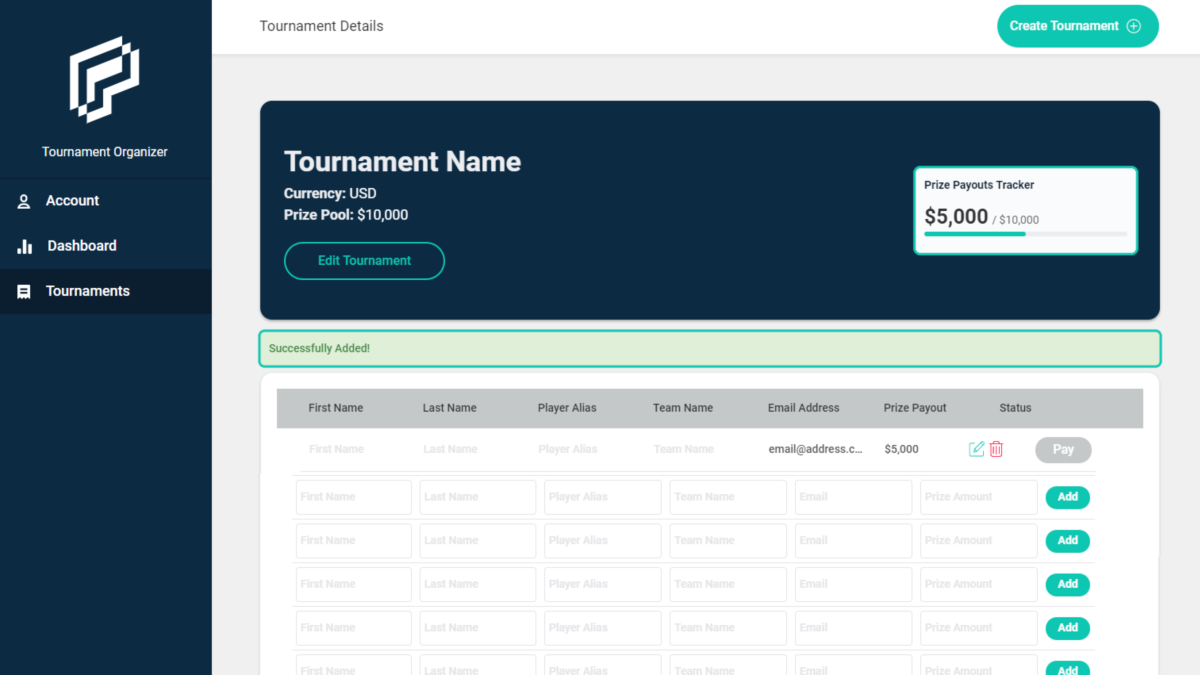 Screenshot of Prize Payments Web App project