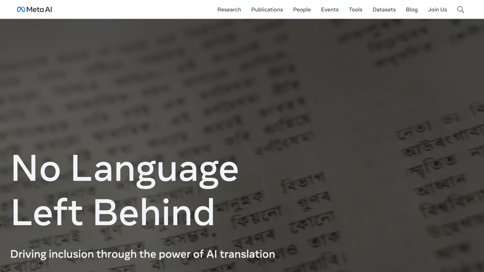 Screenshot of Meta AI: No Language Left Behind project