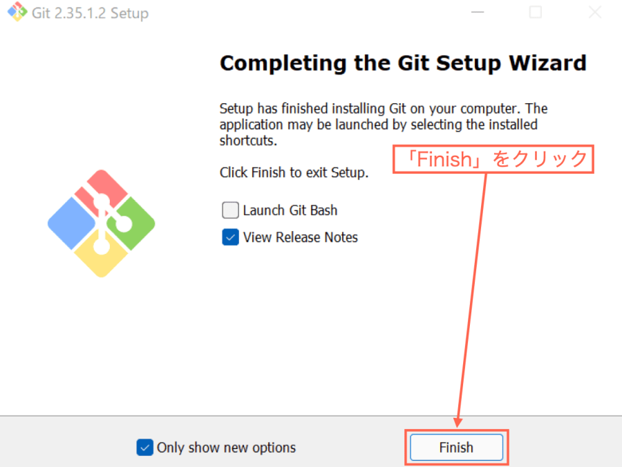 【Completing the Git Setup Wizard】「Finish」をクリック