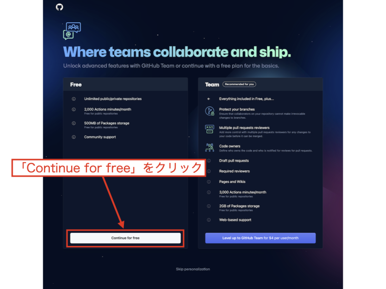 GitHubのプランを選ぶ（無料版か有料版）