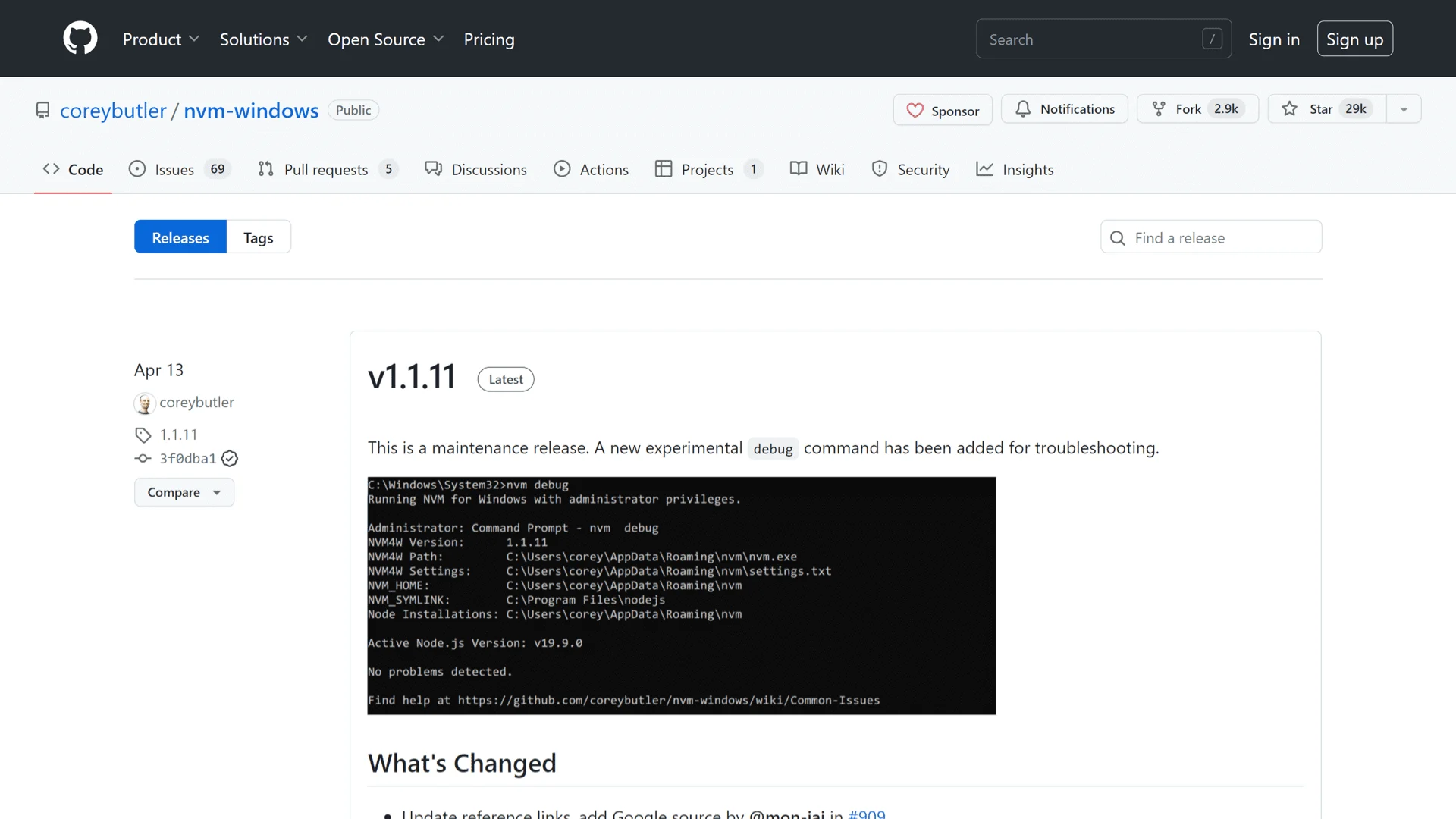 nvm-windowsのGitHubページ