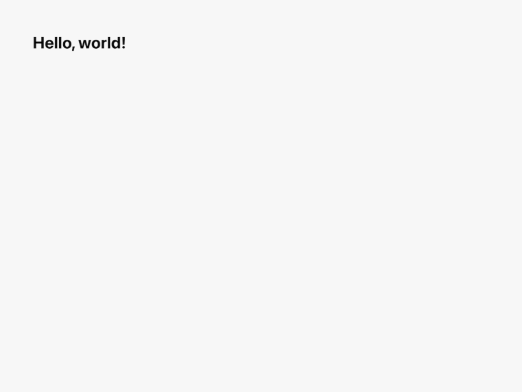 「Hello, world!」と表示されている