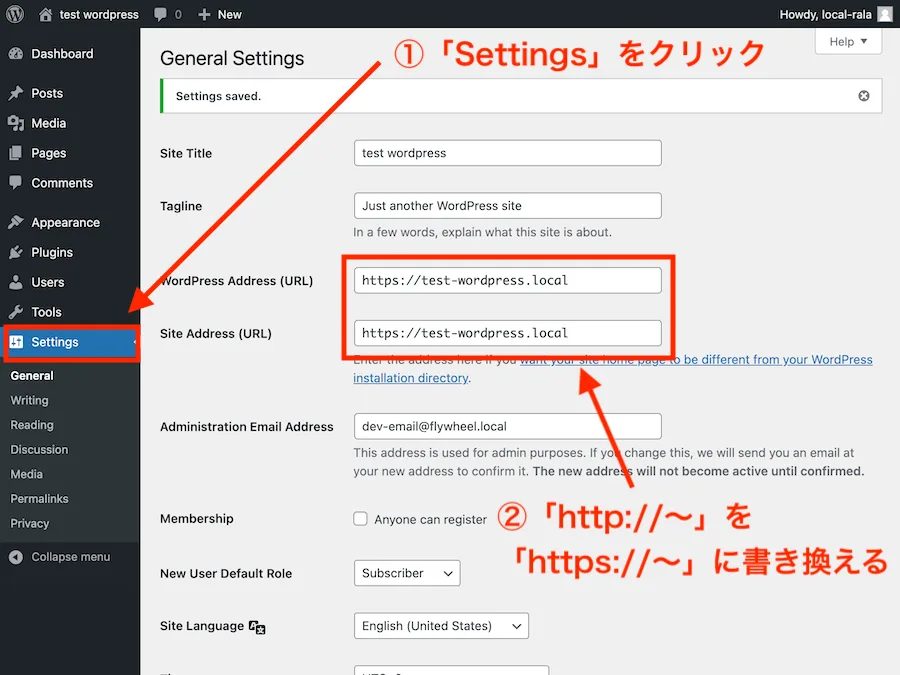 settings https