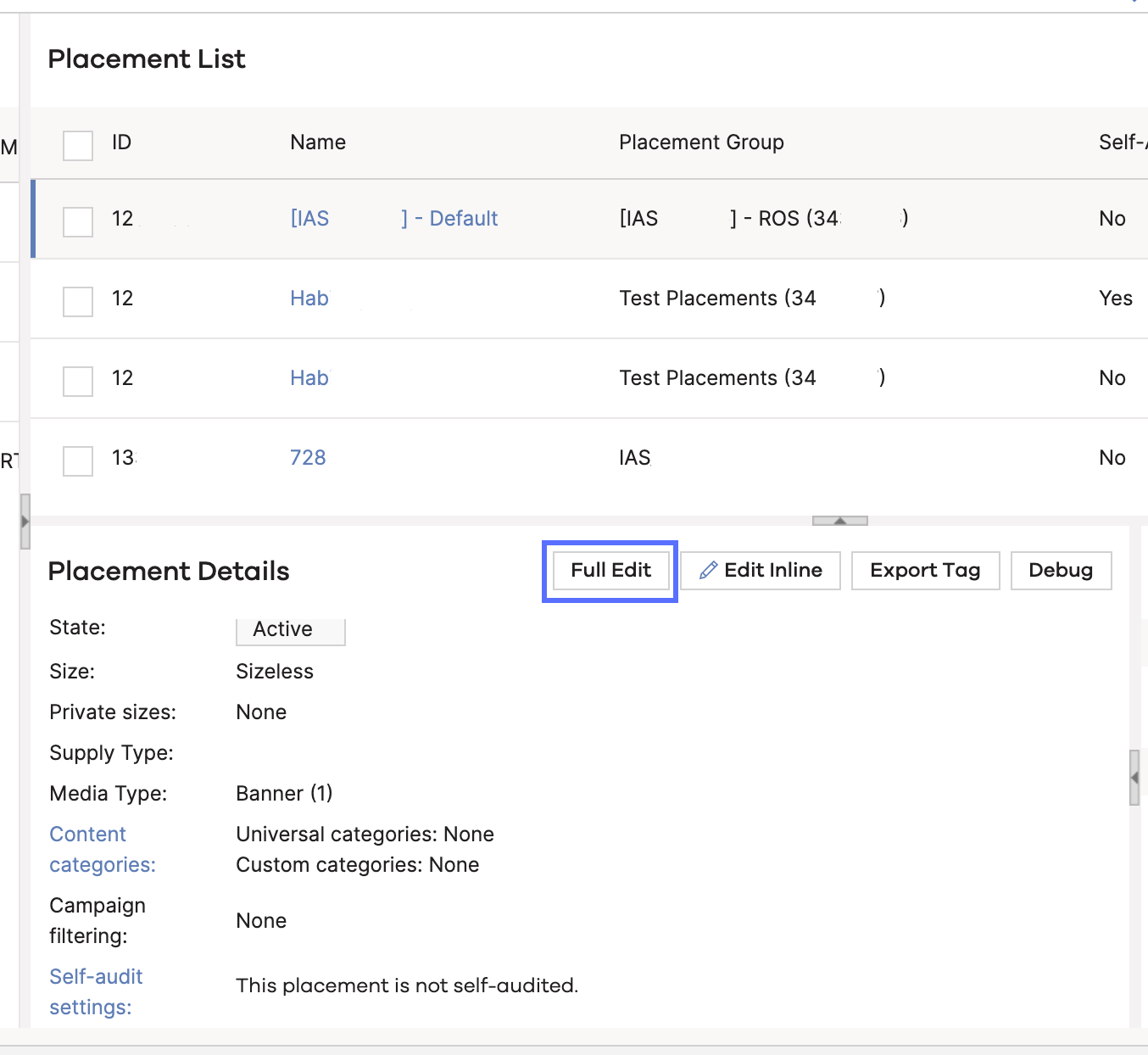 AppNexus placementlist