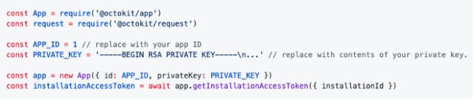 Authenticating as a GitHub App installation using octokit