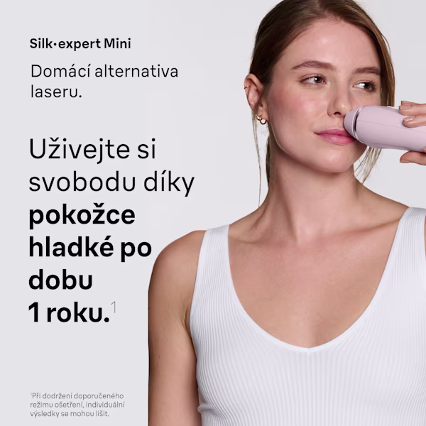 Snímek ženy, která používá přístroj Braun Silk·expert Mini v oblasti nad horním rtem. Snímek ženy, která používá přístroj Braun Silk·expert Mini v oblasti nad horním rtem.
