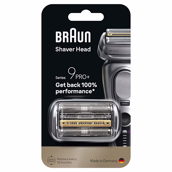 Balení náhradních holicích hlavic Braun Series 9, obnovují 100% výkon, vyrobeno v Německu. Balení náhradních holicích hlavic Braun Series 9, obnovují 100% výkon, vyrobeno v Německu.