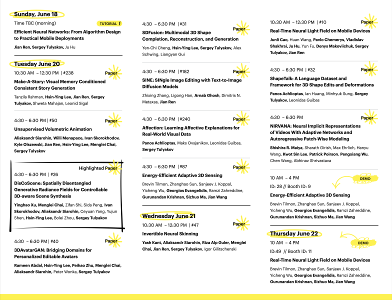 A full schedule of Snap sessions at CVPR. 