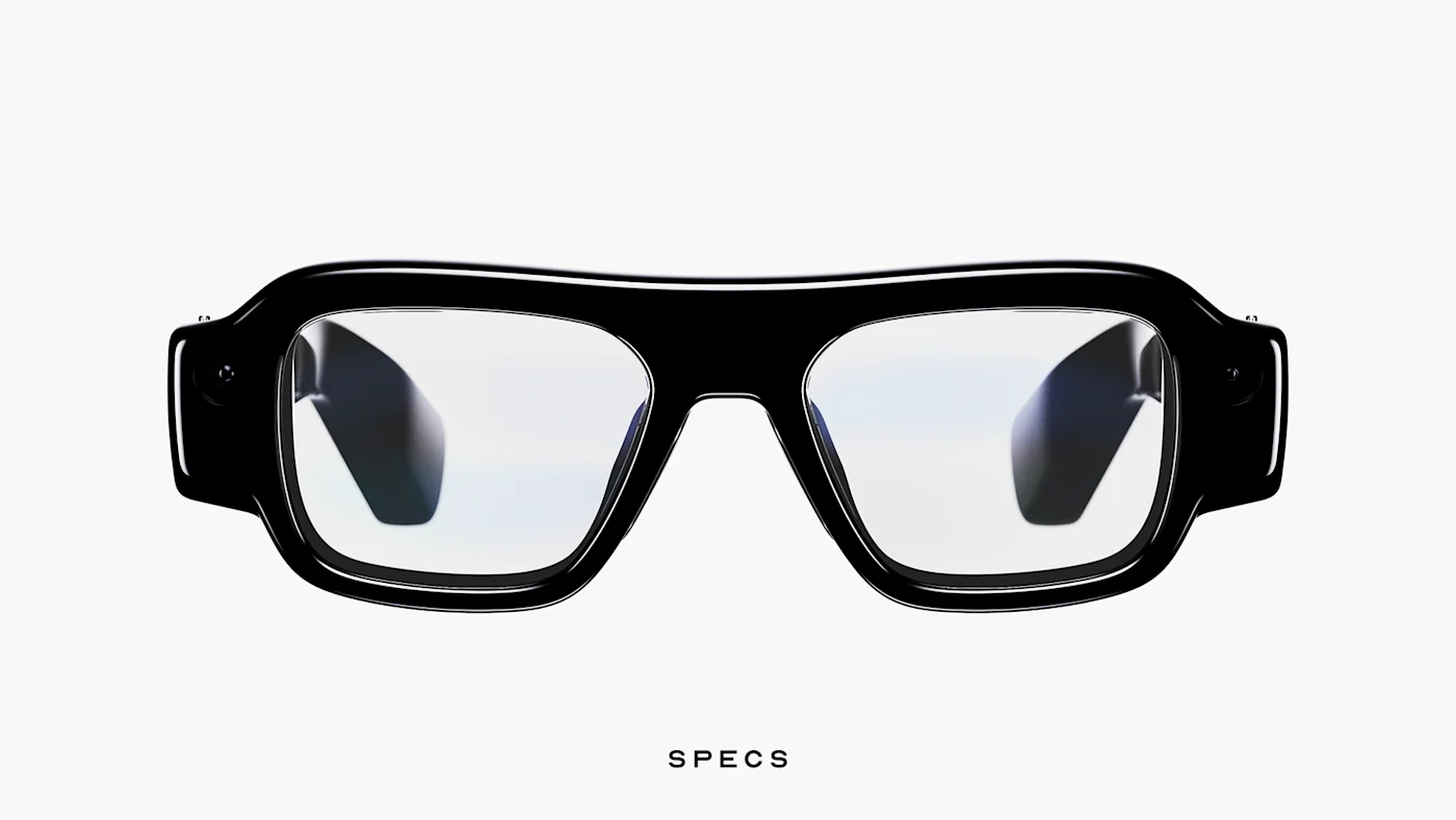 Snap Specs augmented reality glasses shown from the front, displaying the standalone frame design