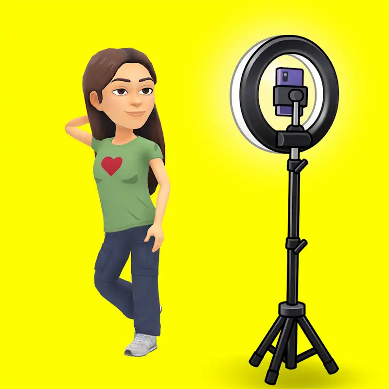 Bitmoji with ring light on yellow background