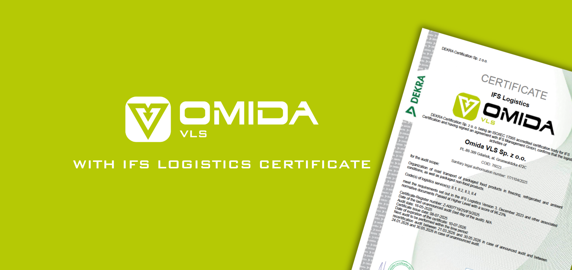 Omida VLS with IFS certification – another step towards the highest quality standards! | Omida VLS