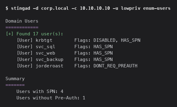 Stingad Enum Users Spn Preauth