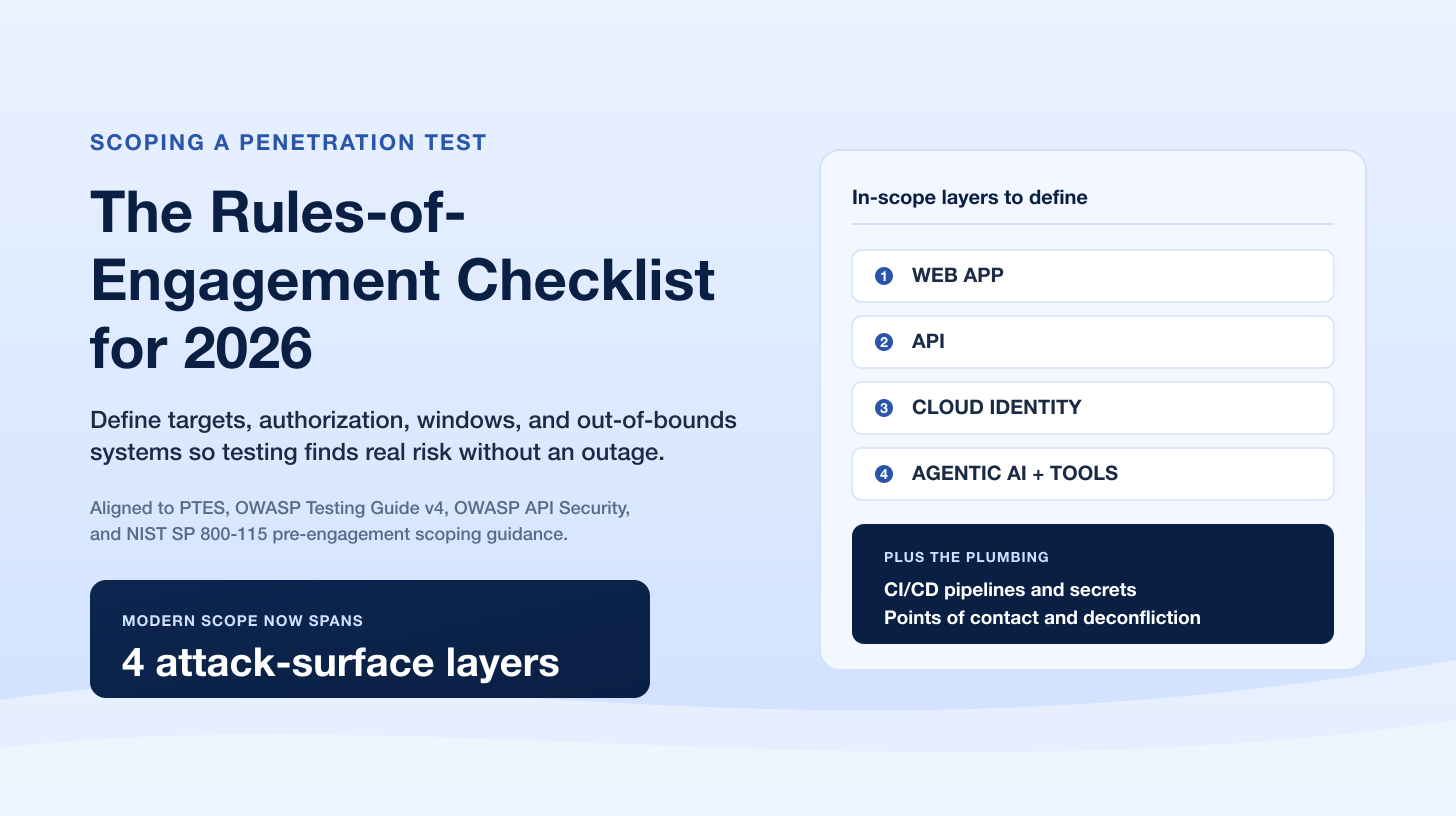 Scoping a Penetration Test in 2026: The Rules-of-Engagement Checklist for Web, API, Cloud Identity, and Agentic AI Layers