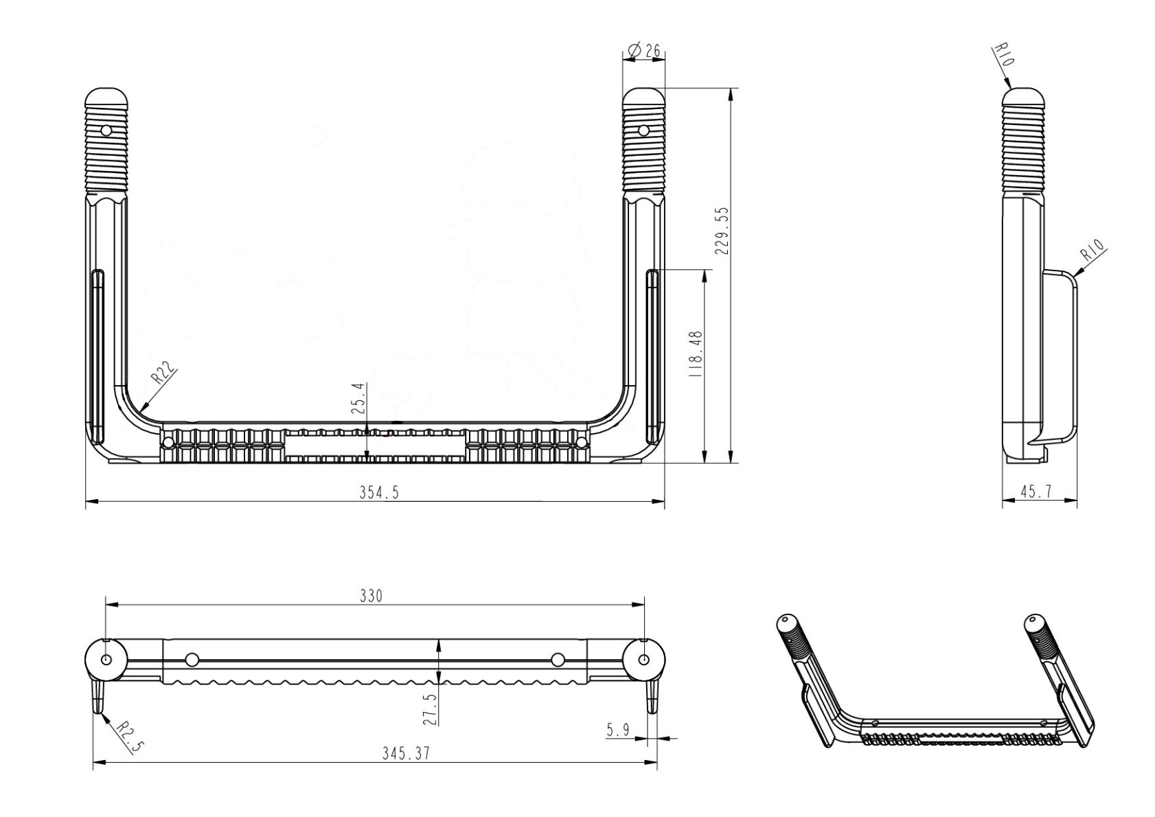 Steigbügel Stahl, schwarz, Form B, Kl.2