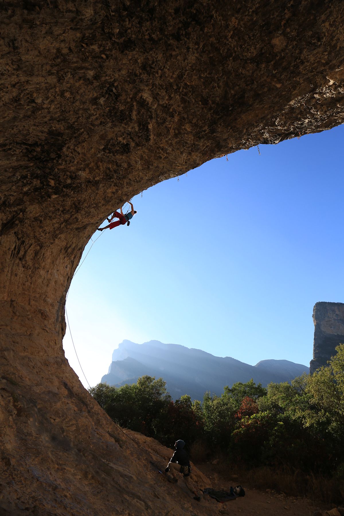 Climbing Democracia (8b/13d) in Terradets, Spain Nov. 2016 | Photo by: Ben Shear