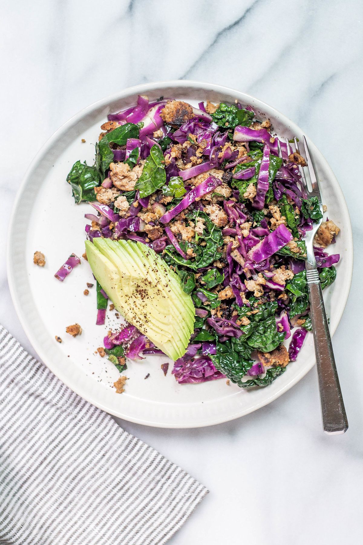 kale, cabbage, avocado salad