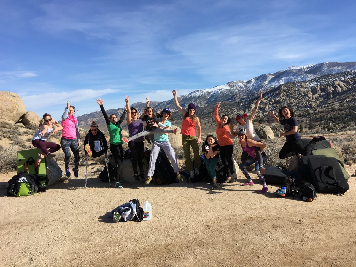 Group photo after teaching a women's climbing clinic in Bishop Feb. 2016 | Photo by: Ben Shear