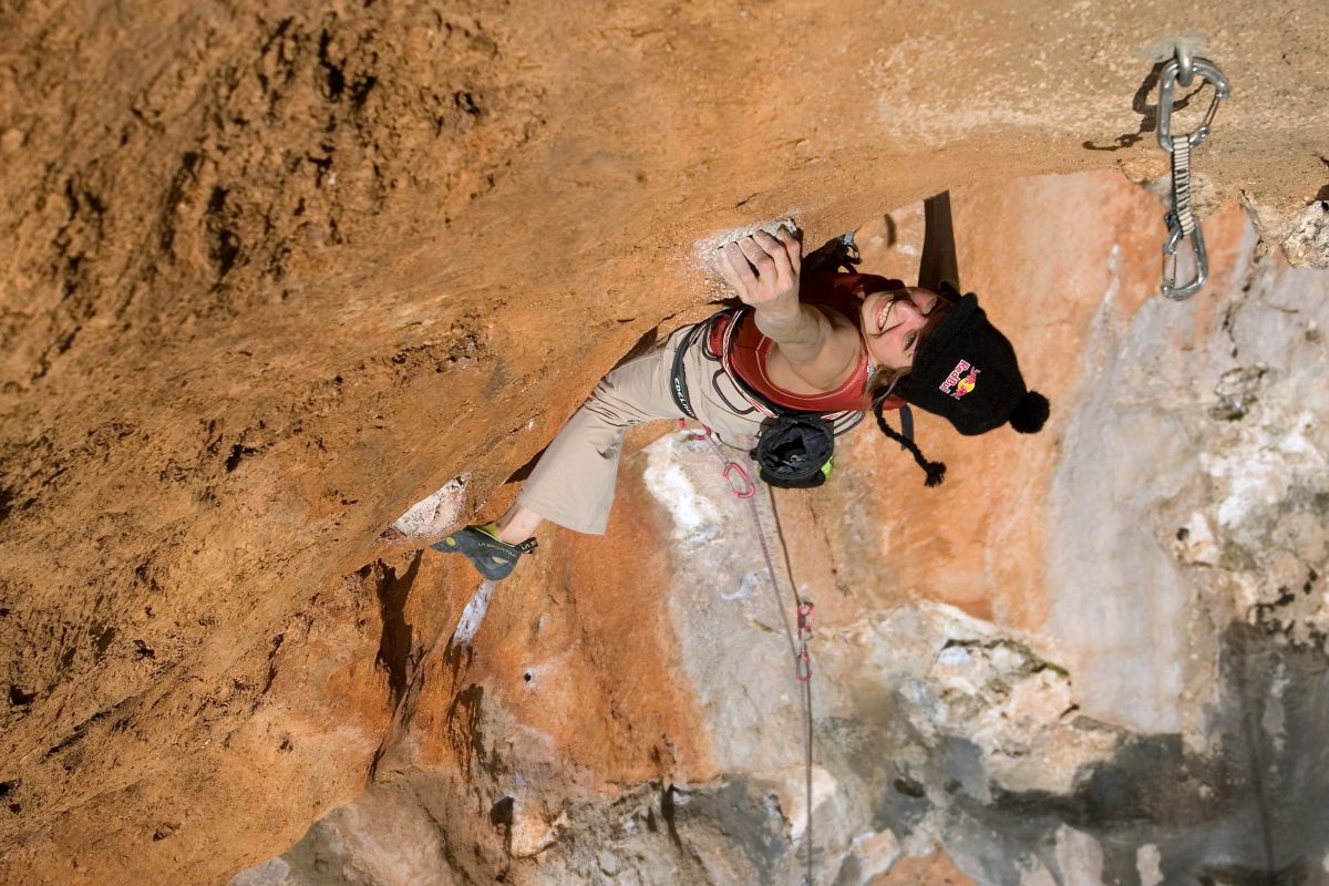Angy Eiter during the ascent of Turkish Airways (8a+) in Anatolia