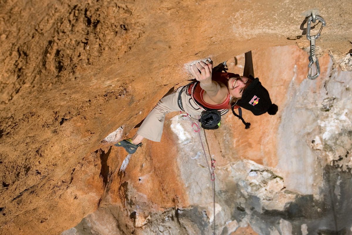 Angy Eiter during the ascent of Turkish Airways (8a+) in Anatolia