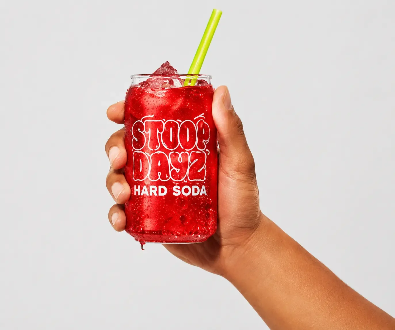 A glass of Cherry Stoop Dayz Hard Soda with ice