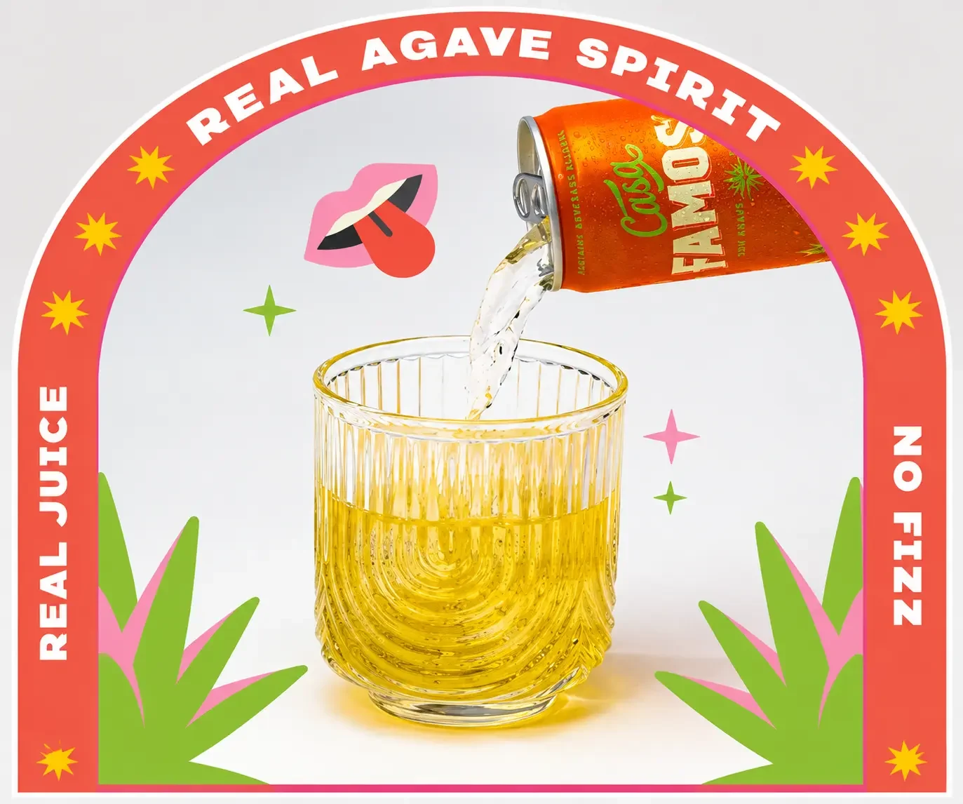 Real juice, agave spirit, no fizz — the Casa Famosa proposition shown as artwork
