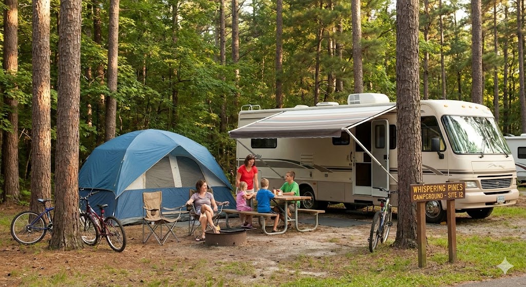 Family-friendly campsite with RV and tent