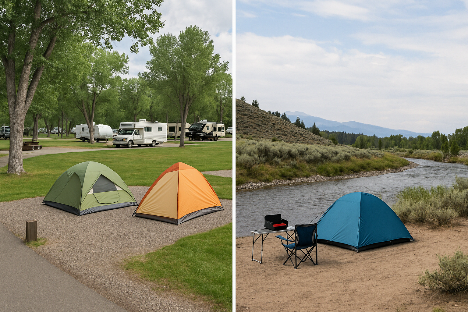 Split view showing developed Gros Ventre Campground