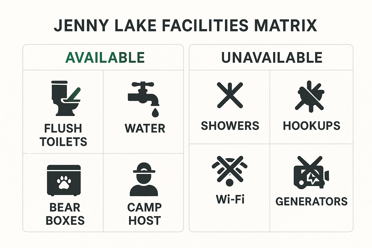 Jenny Lake Facilities Matrix