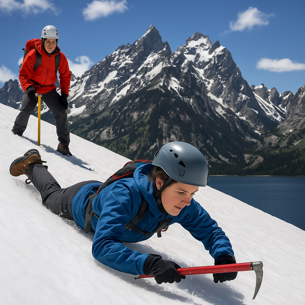 ice axe self-arrest technique on a snow-covered slope