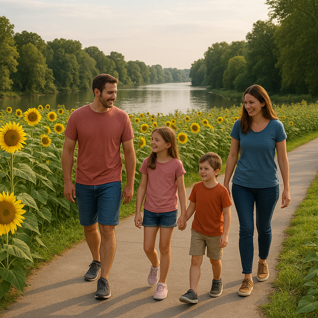 Family walking along the greenway 