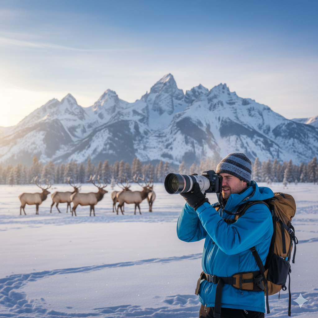 Snowshoers on the National Elk Refuge