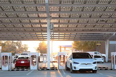 red-and-white-teslas-charging-station