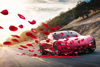 Red Roadster on Roses