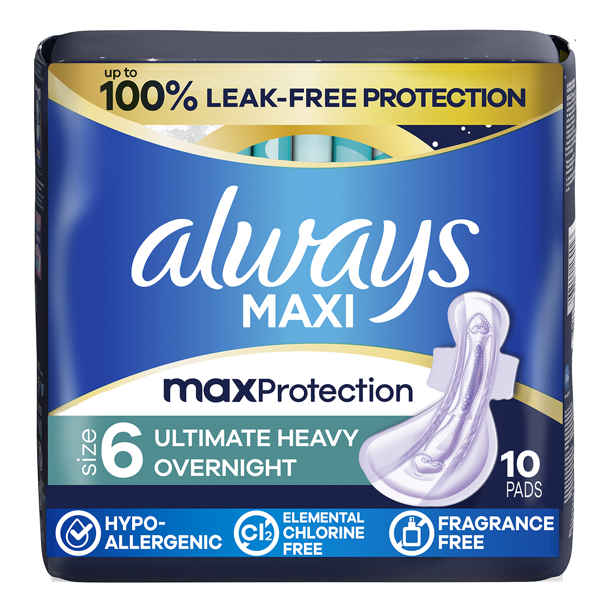 Always Maxi Size 6 Ultimate Heavy Overnight Absorbency Pads with Wings, Unscented