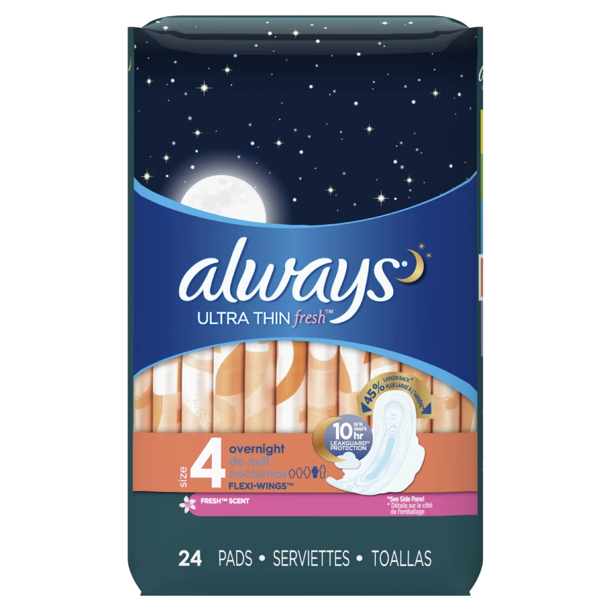 Always Maxi Fresh Size 4 Overnight Pads With Wings, Scented