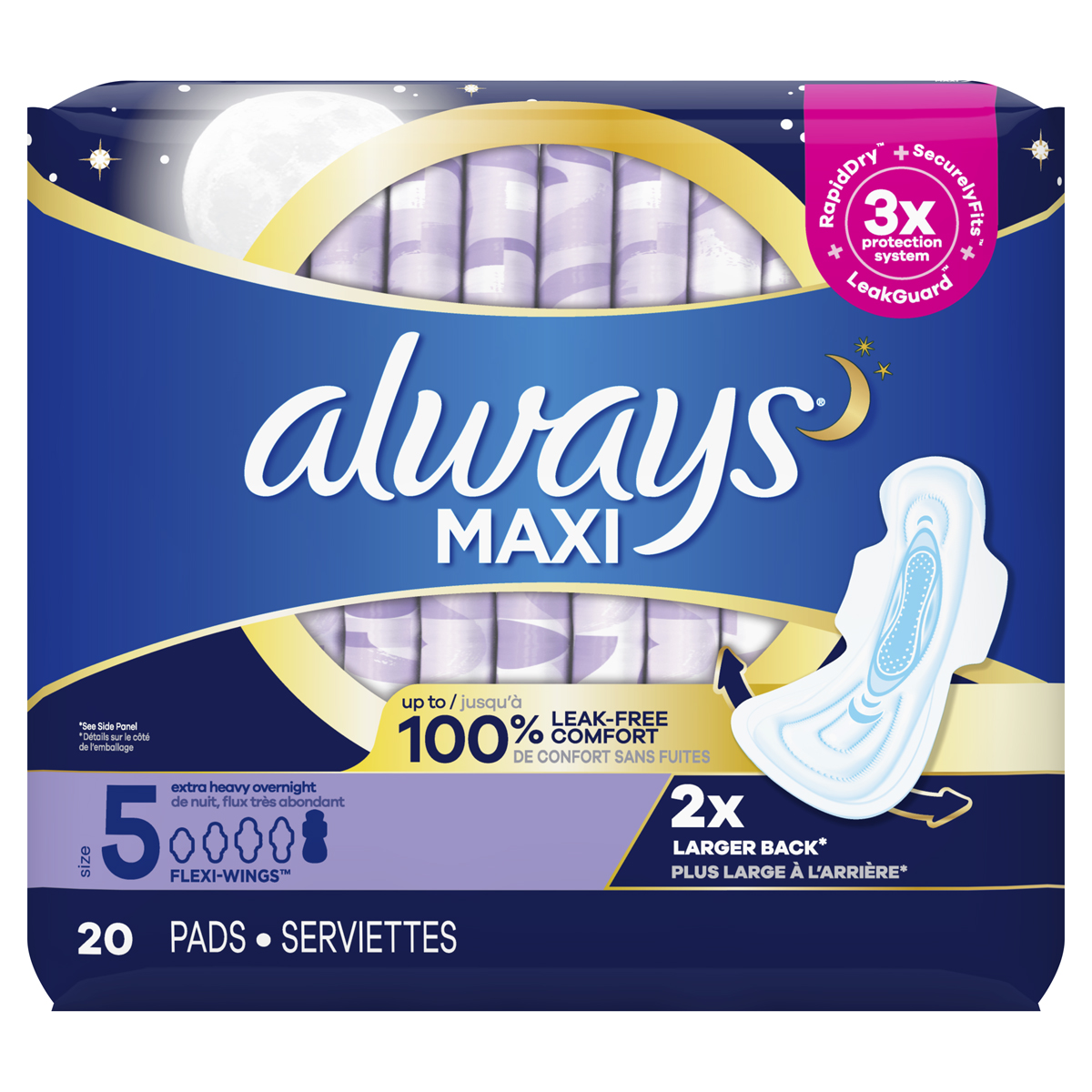 Always Maxi Size 5 Extra Heavy Overnight Pads with Wings, Unscented