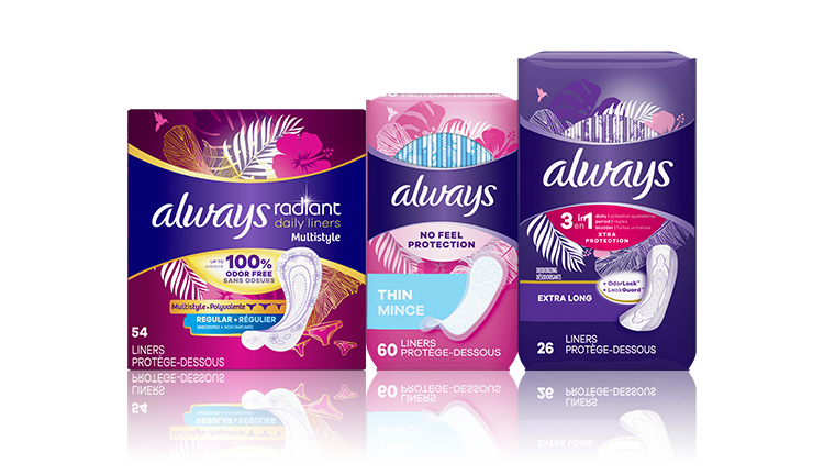 Always panty liners are designed to keep you fresh all day, but with flexible, no-feel protection