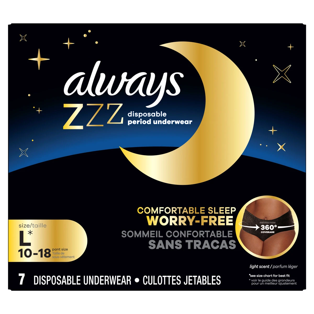 Always ZZZ Disposable Overnight Period Underwear for Women Size L 