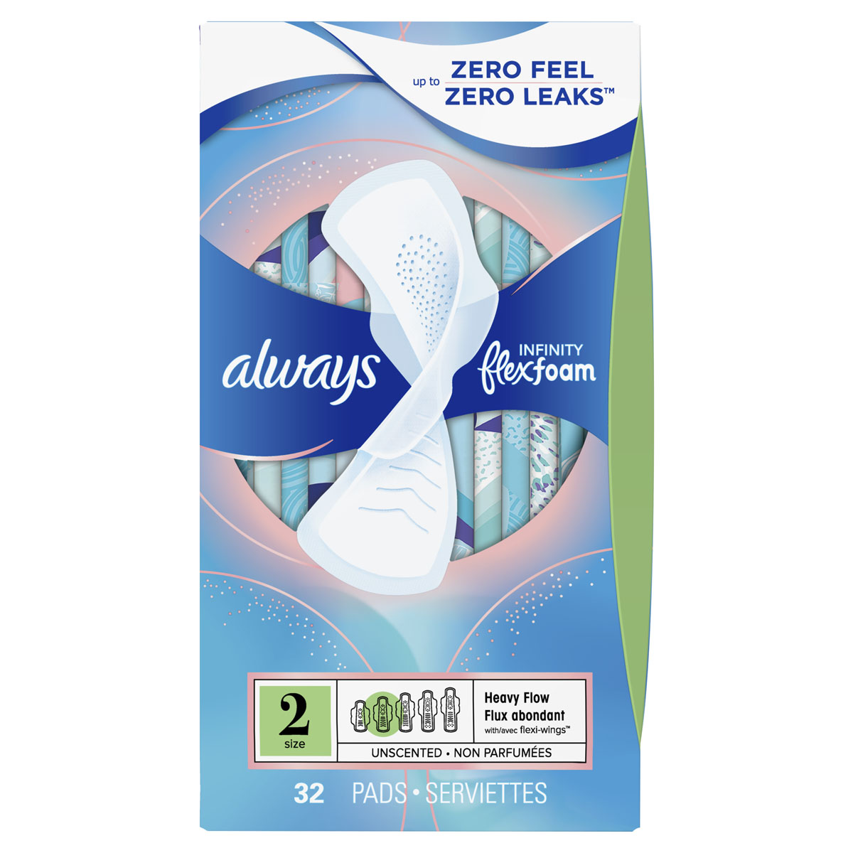 Always Infinity Size 2 Super Pads with Wings, Unscented
