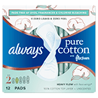 Product-Always Pure Cotton with FlexFoam Size 2  Heavy Flow Pads with wings, Unscented