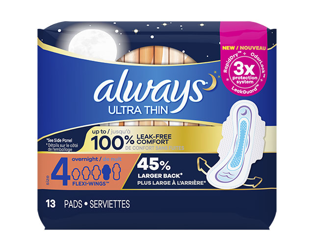 Always Ultra Thin Advanced Overnight Pads 76 Count Larger back 3x  Protection Syt