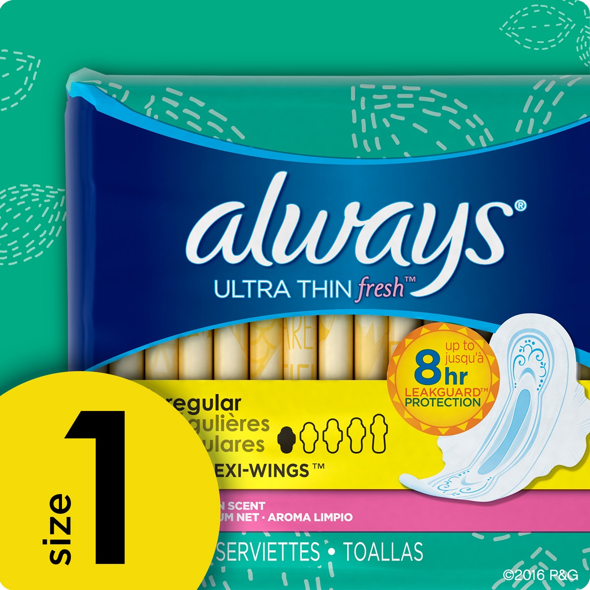Product-Always Ultra Thin Fresh Size 1 Regular Pads With Wings, Scented