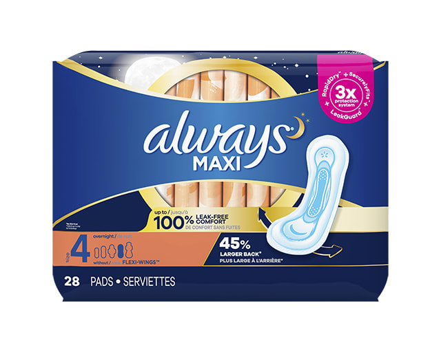 Always Infinity Feminine Pads with wings, Size 5, Extra Heavy Overnight  Absorbency, Unscented, 22 Count 