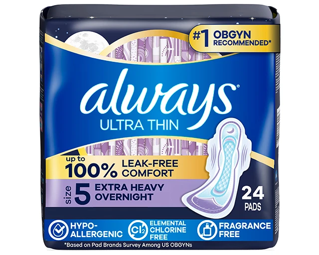 Product-Always Ultra Thin Size 5 Extra Heavy Overnight Pads With Wings, Unscented