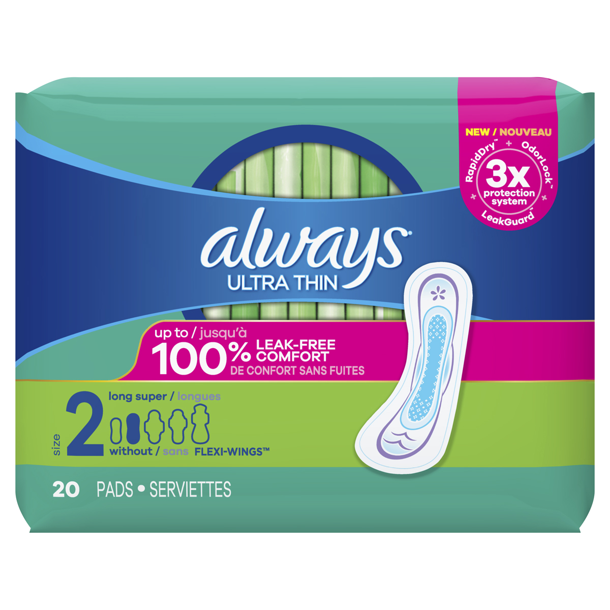 Ultra-Thin-Pads-Size-2-Long-without-Wings-20-Count