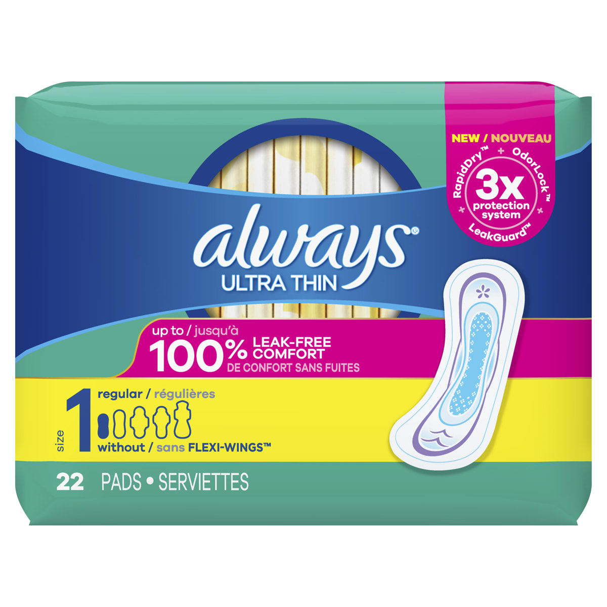 Always ZZZs Overnight Pads for Women, Size 6 w/Wings, 40 Total